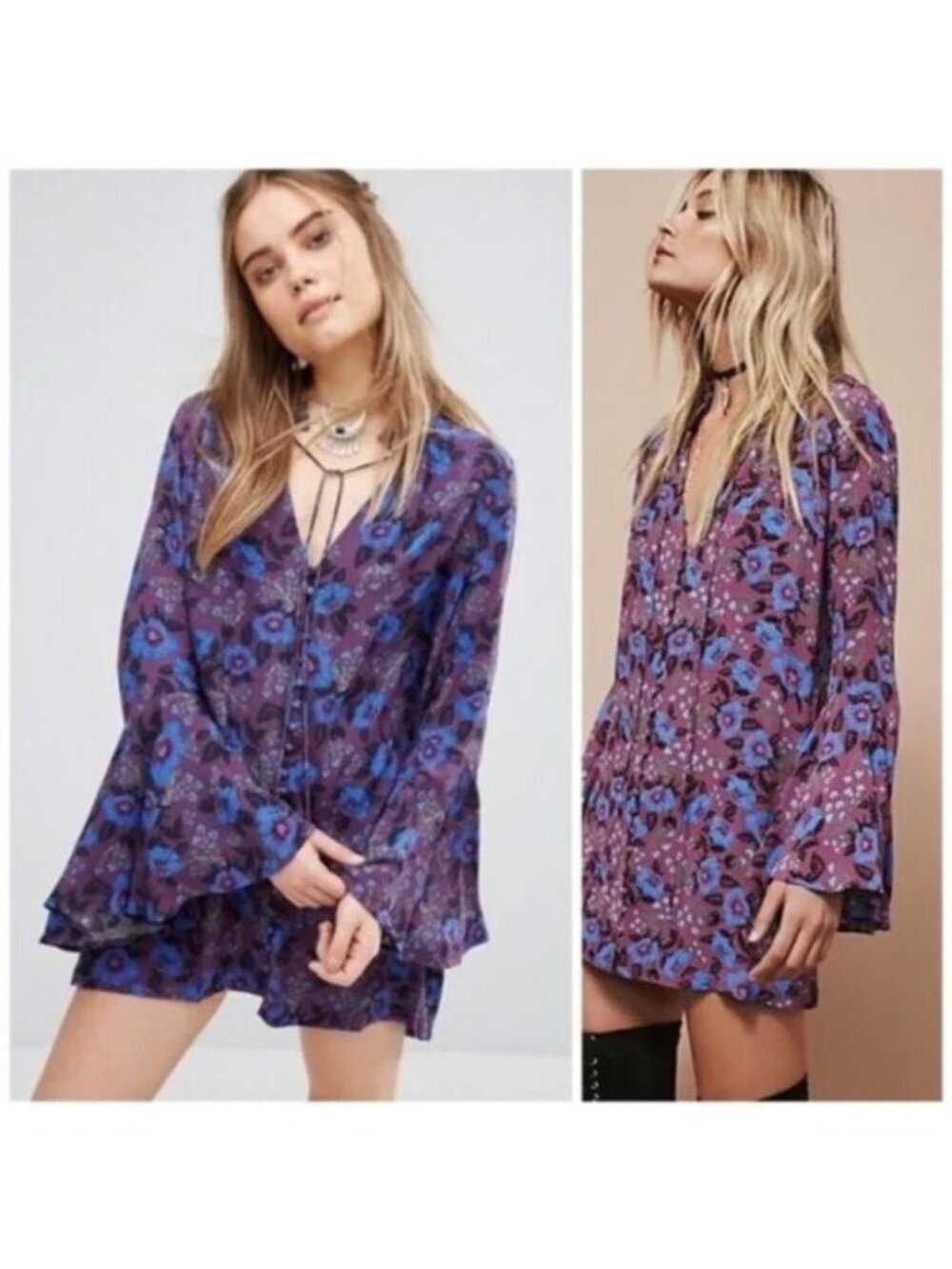 Free People Purple Floral Boho Magic Mystery Tunic Women XS - Picture 11 of 11